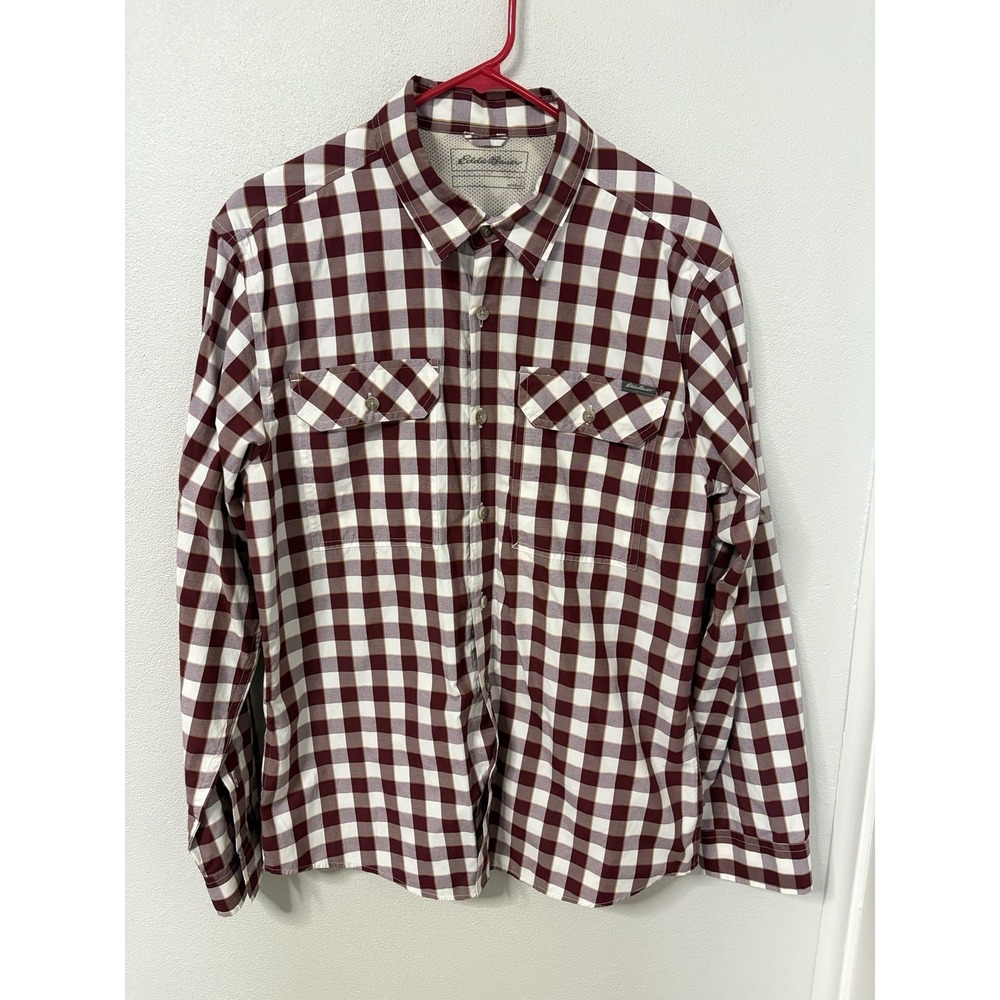 Eddie Bauer Men Classic Fit Plaid Long Sleeve Button-Down Shirt Size Large